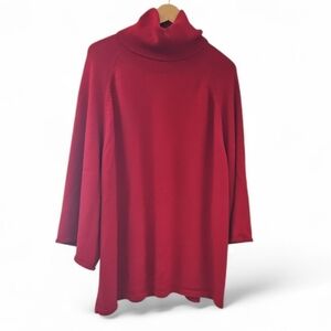 Eileen Fisher 100% Merino Wool Turtleneck Sweater Plus Sz 3X Red Minimalist